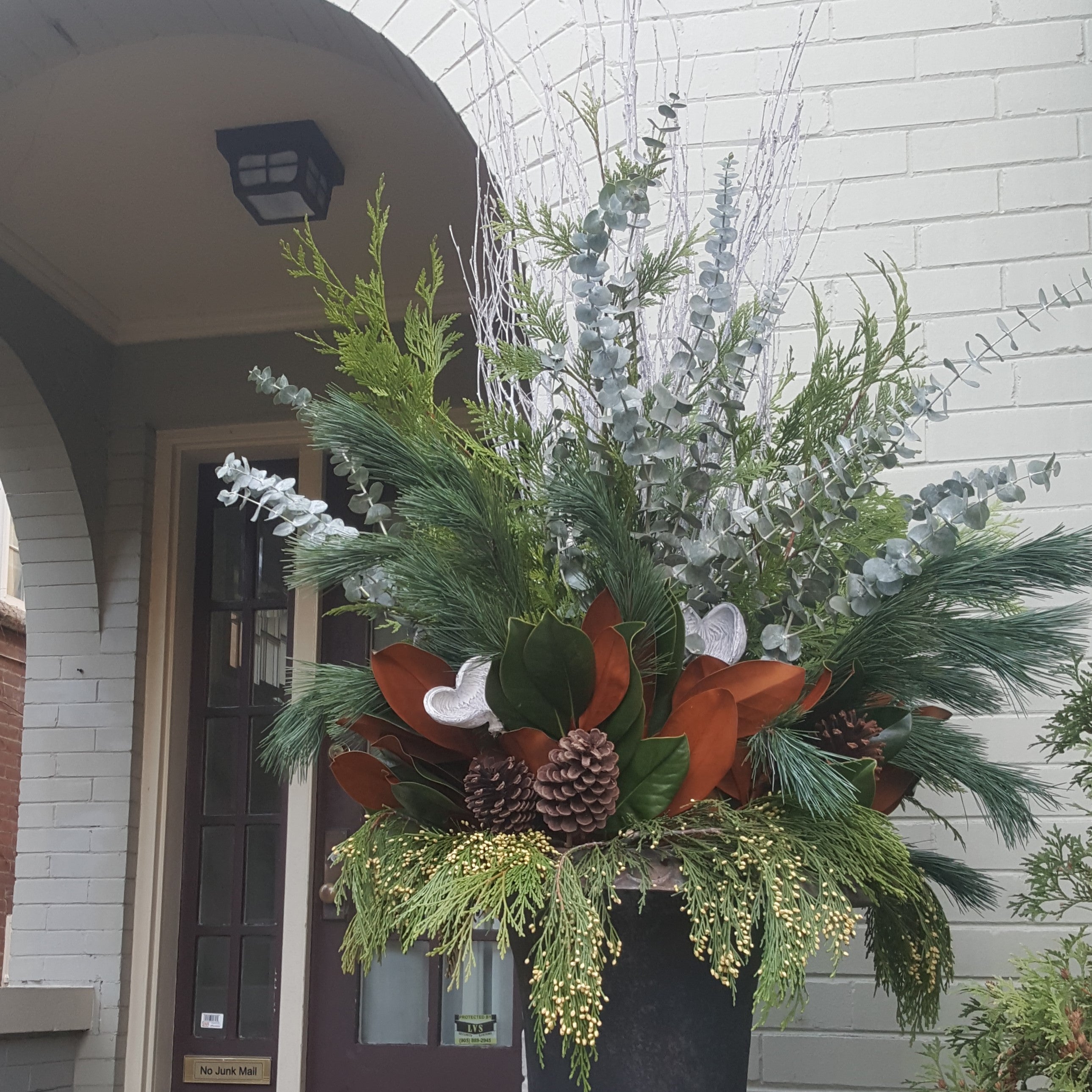 Winter Planter with White and Silver ornaments